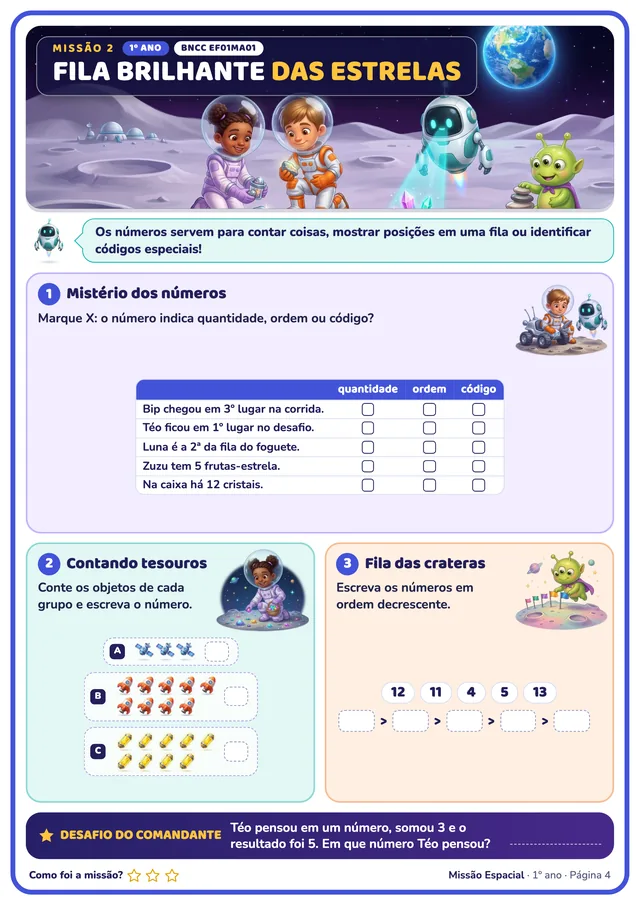 Página real: missão 2 do 1º ano, Fila Brilhante das Estrelas
