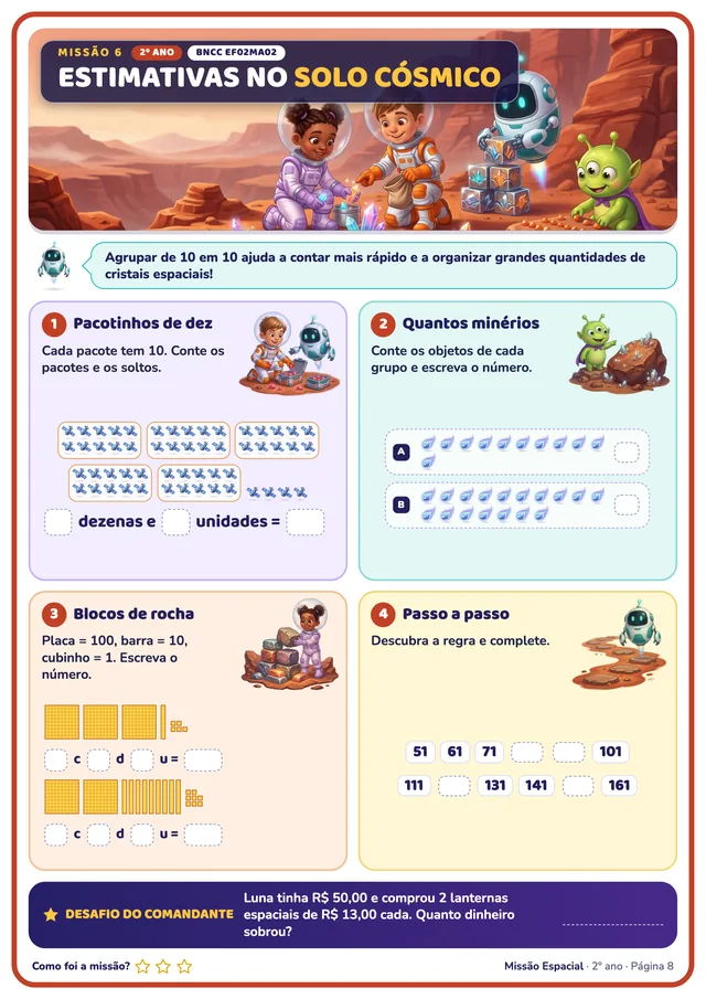 Página real: missão 6 do 2º ano, Estimativas no Solo Cósmico